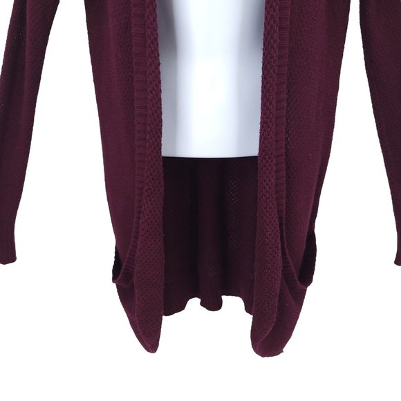 American Eagle Open Front Hoodie Cardigan Womens Size S Wine Pockets Cable Knit - Picture 5 of 15